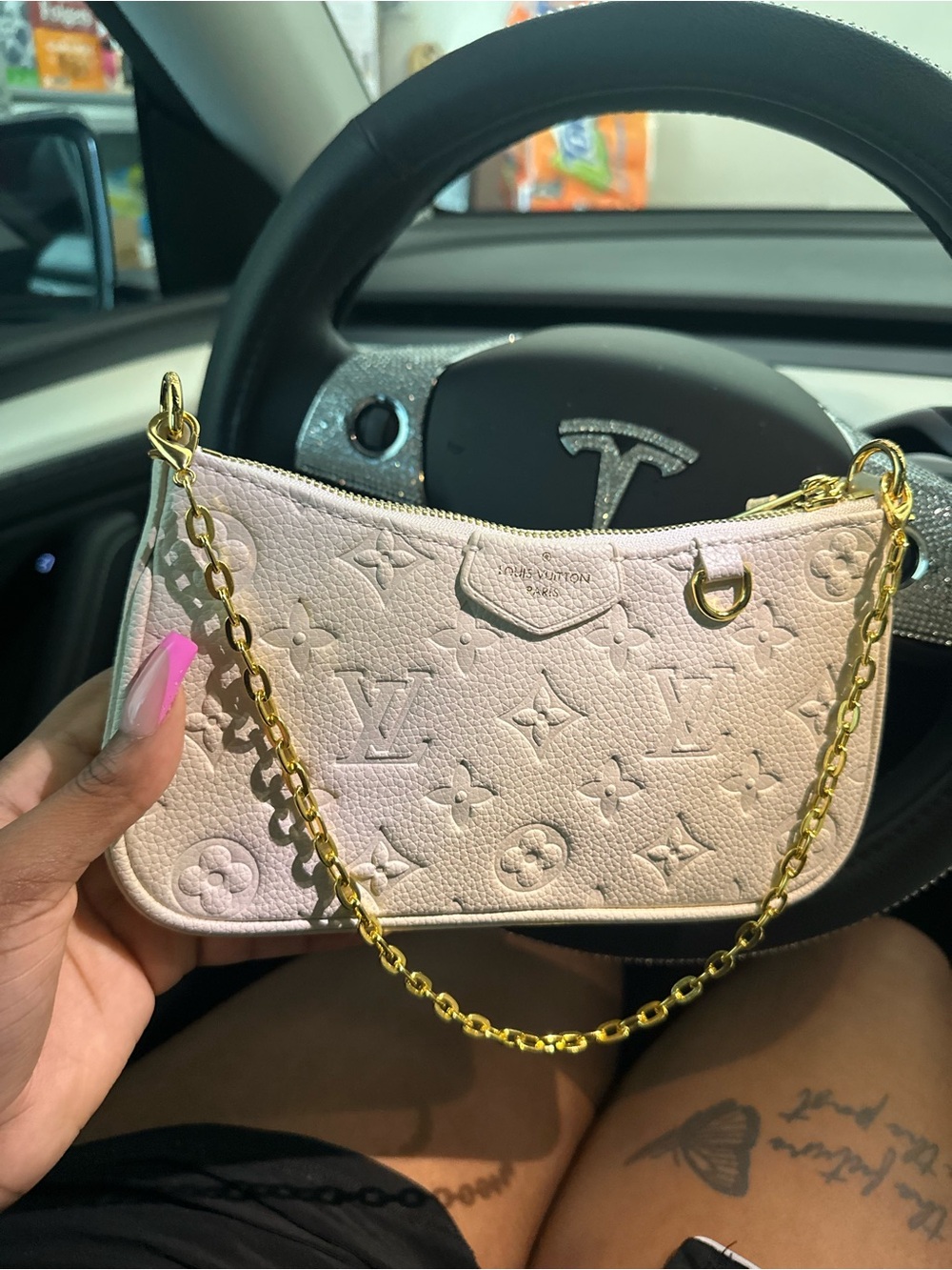 Louis Vuitton Pale Pink Monogram Embossed Mini Chain Bag